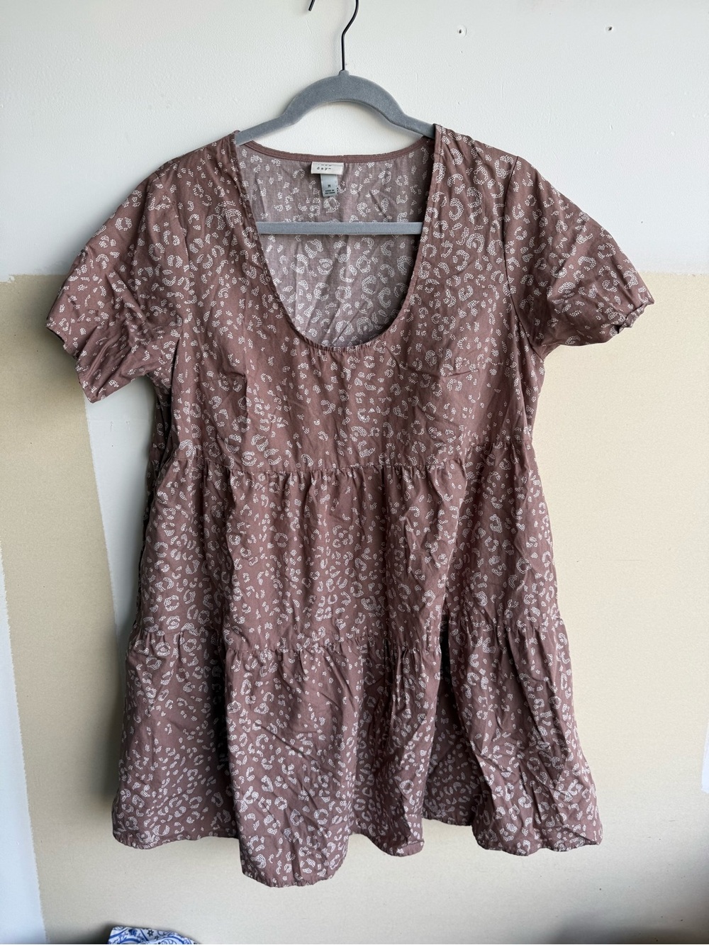 a new day Mauve Leopard Print Short Sleeve Tiered Mini Dress